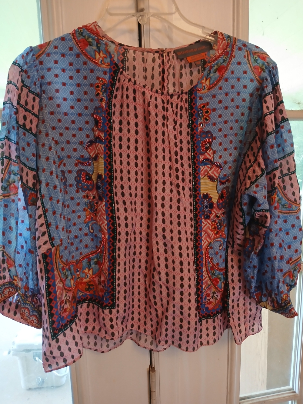 Bhanuni by Jyoti Anthropologie Emilia Beaded Peasant Blouse Boho Xs MSRP $158